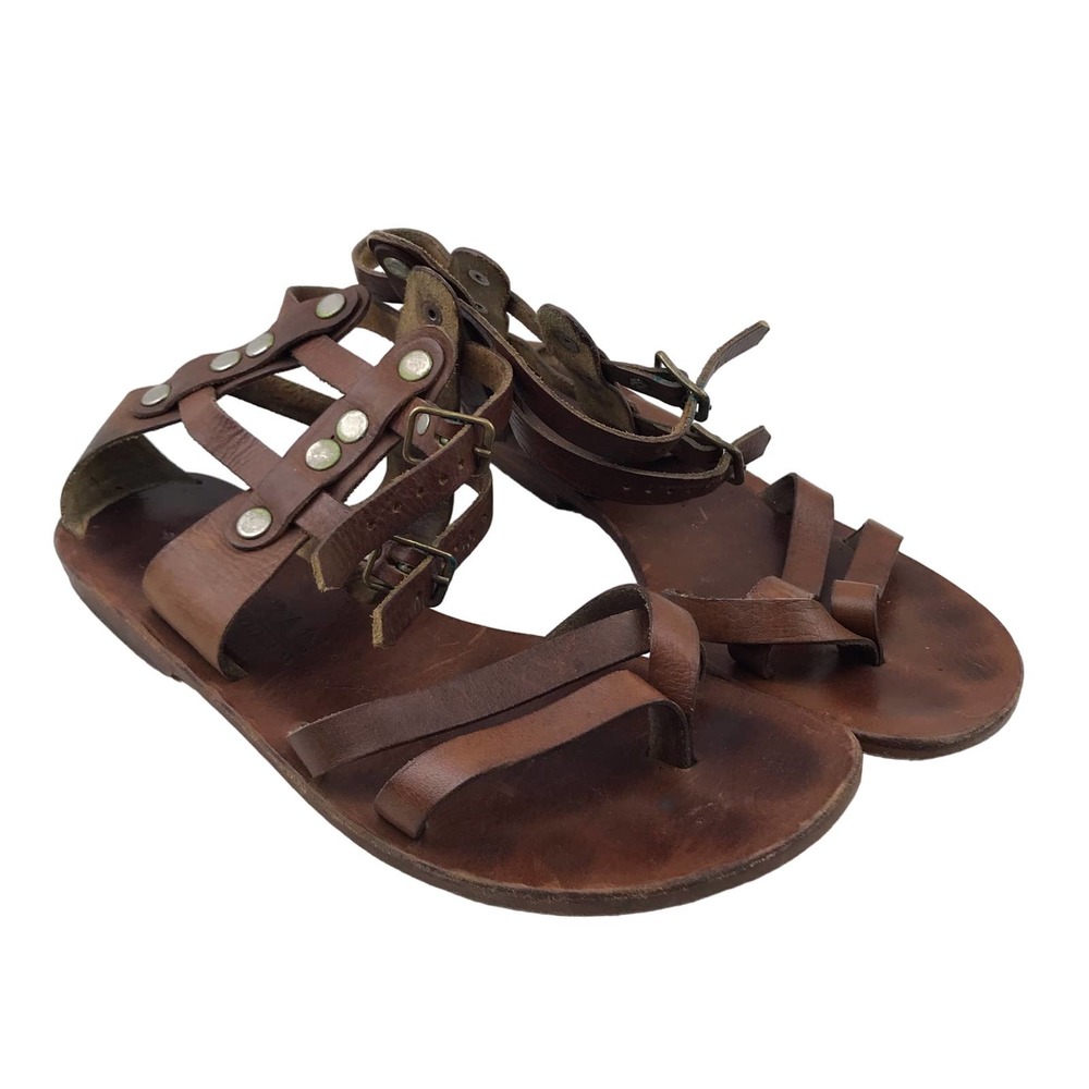 Bodrum Womens Handmade Leather Dark Brown Gladiator Sandals Size 7